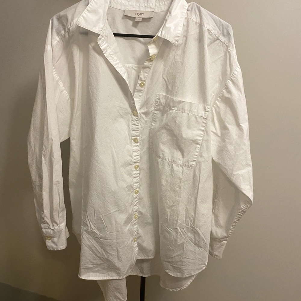 LOFT Crisp White Casual Button Down Shirt size large - Picture 3 of 5